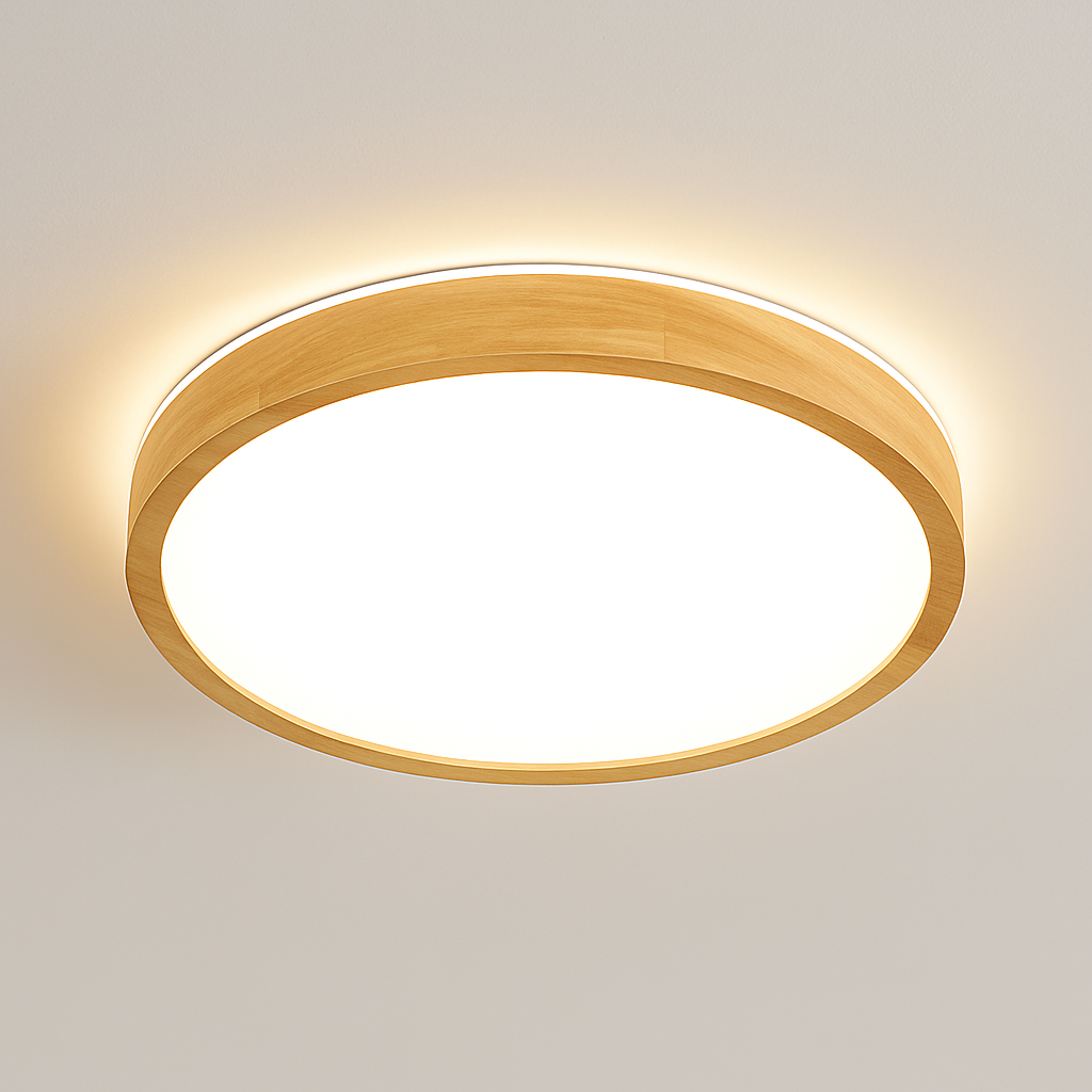 plafonnier led rond carré bois dimmable avec télécommande
