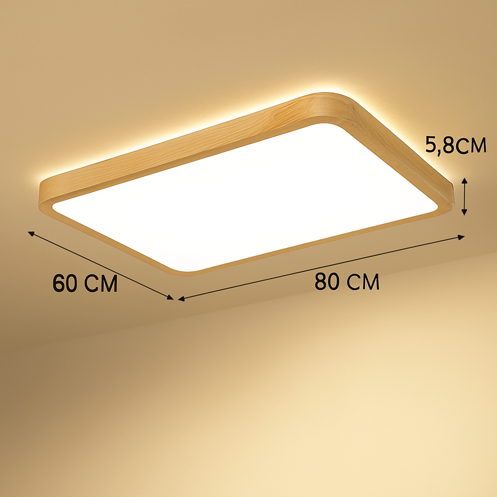 plafonnier led rond carré bois dimmable avec télécommande