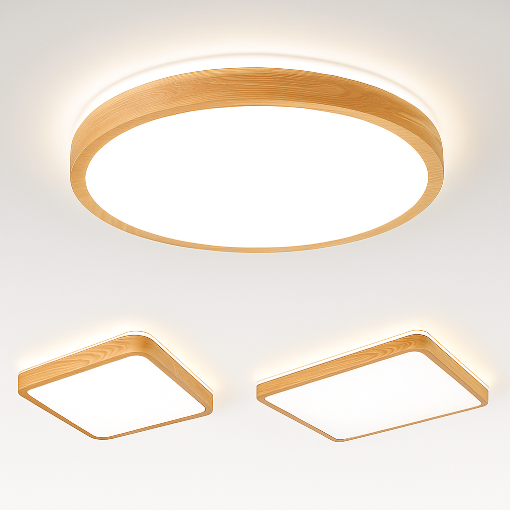 plafonnier led rond carré bois dimmable avec télécommande