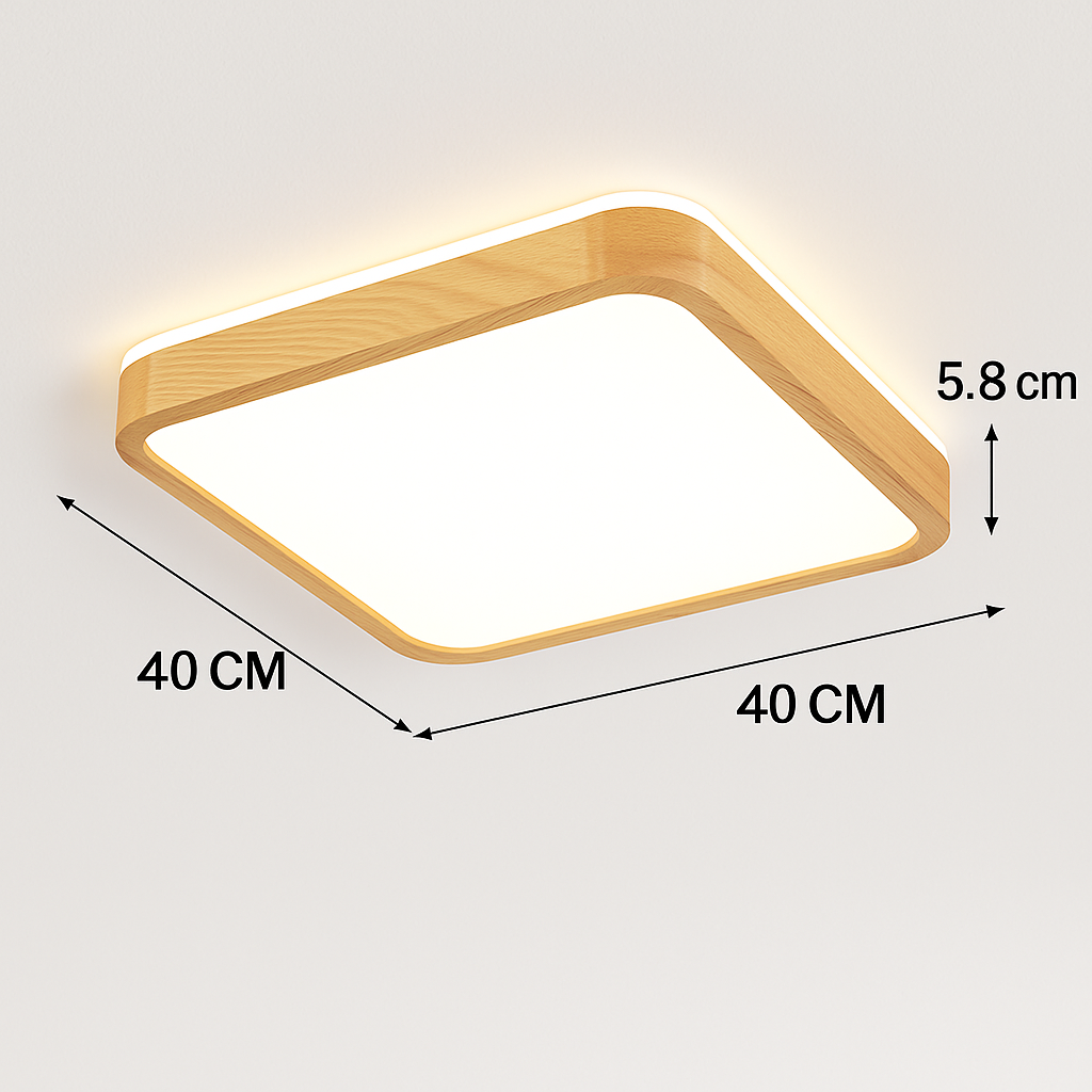 plafonnier led rond carré bois dimmable avec télécommande