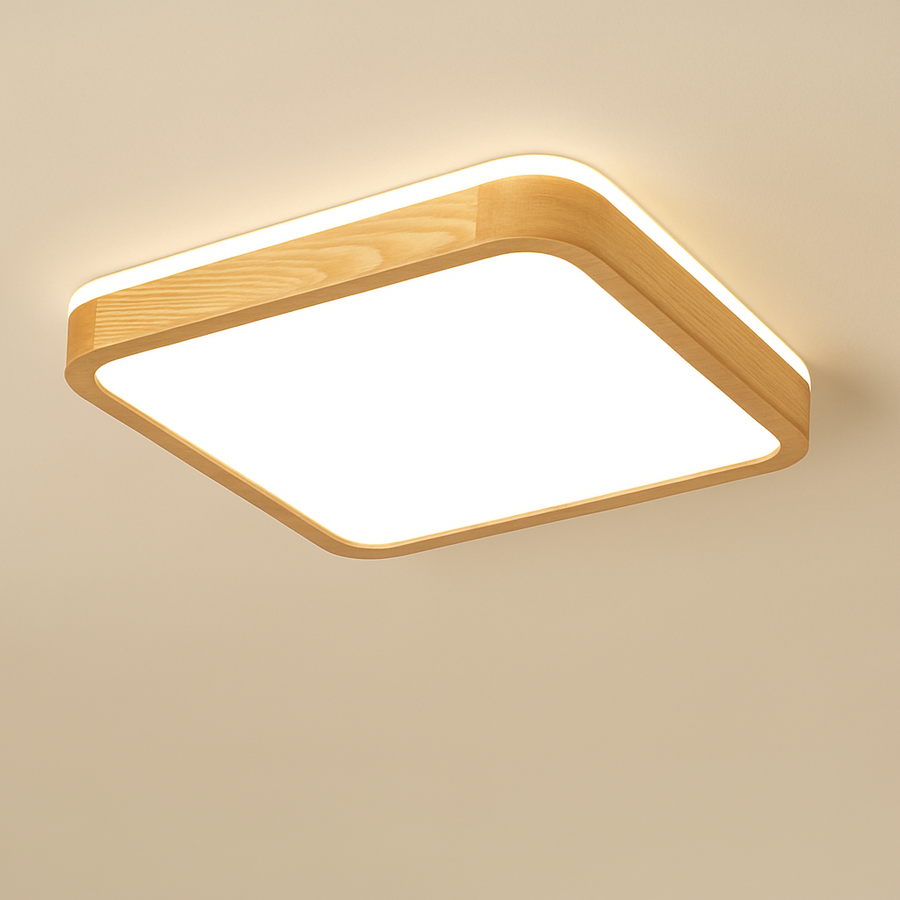 plafonnier led rond carré bois dimmable avec télécommande
