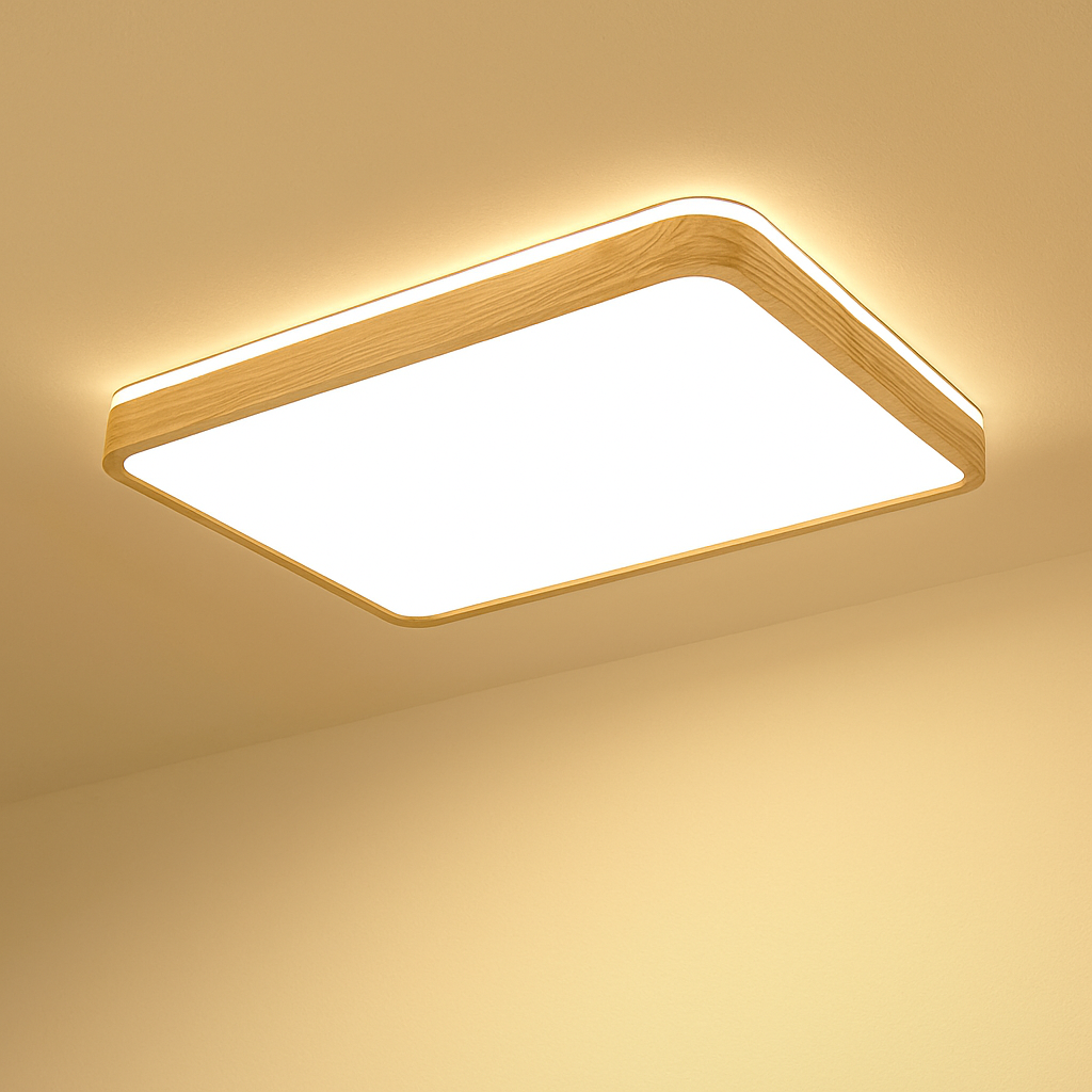 plafonnier led rond carré bois dimmable avec télécommande