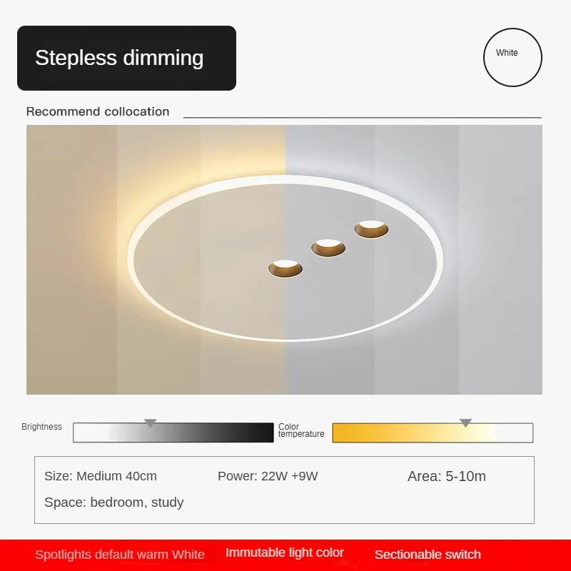 plafonnier led rond minimaliste à intensité réglable pour intérieur