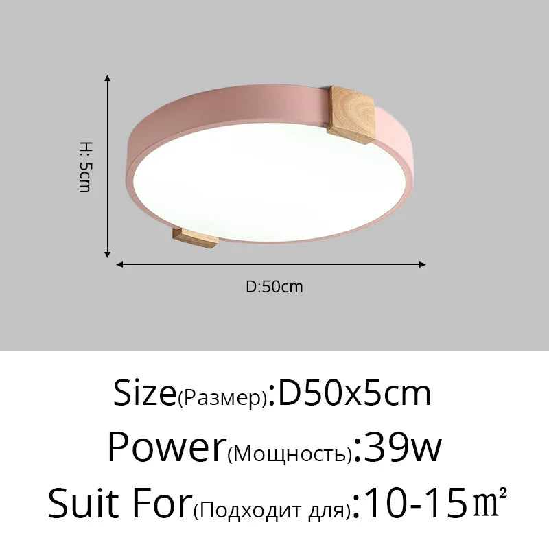 plafonnier led rond nordique en fer et bois décoratif créatif