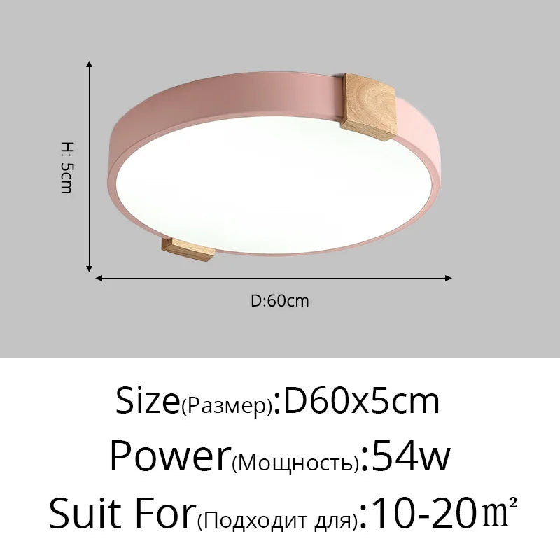 plafonnier led rond nordique en fer et bois décoratif créatif