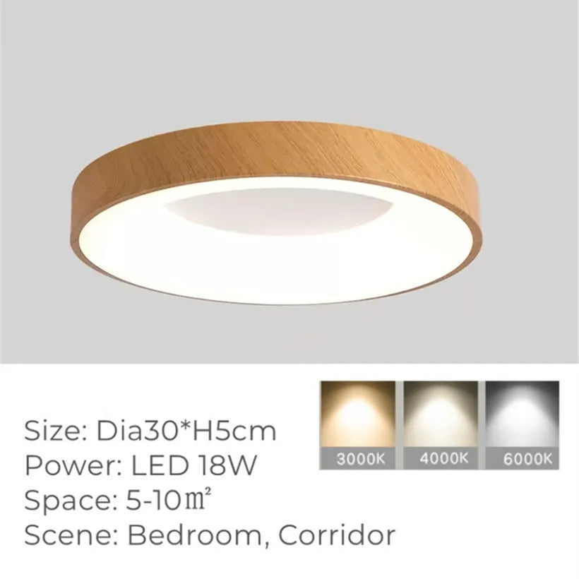Plafonnier Led rond Ultra-fin en Grain de bois