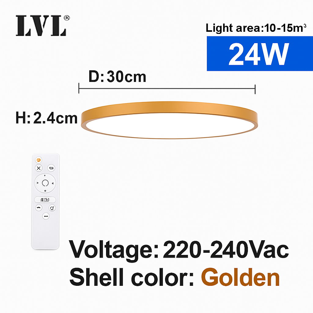 Plafonnier Led télécommandé moderne Grain de bois doré 24W 32W chambre salon cuisine salle de bains RC plafonnier à intensité variable