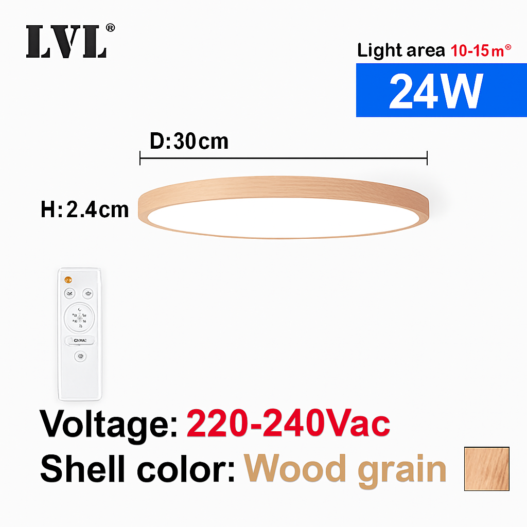 Plafonnier Led télécommandé moderne Grain de bois doré 24W 32W chambre salon cuisine salle de bains RC plafonnier à intensité variable