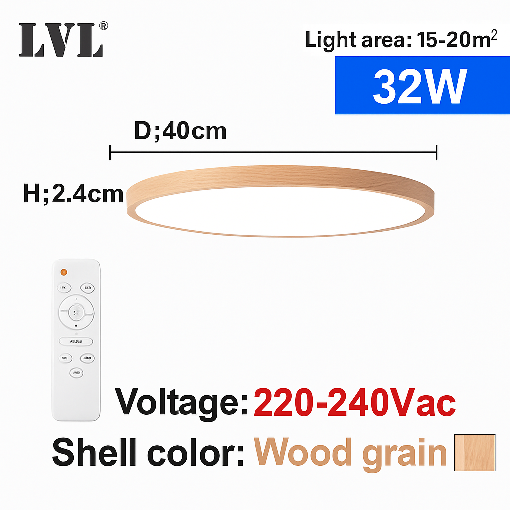 Plafonnier Led télécommandé moderne Grain de bois doré 24W 32W chambre salon cuisine salle de bains RC plafonnier à intensité variable