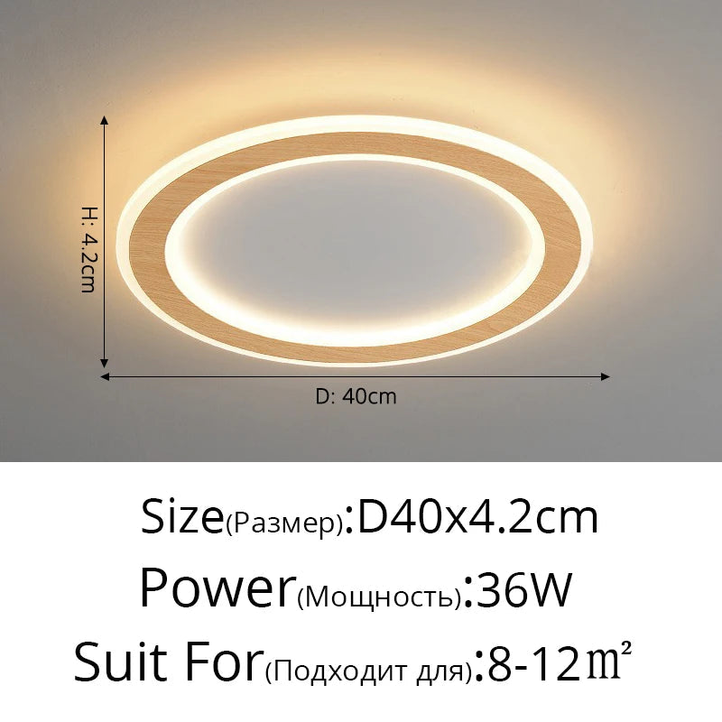 plafonnier led ultra-mince en bois massif design nordique moderne