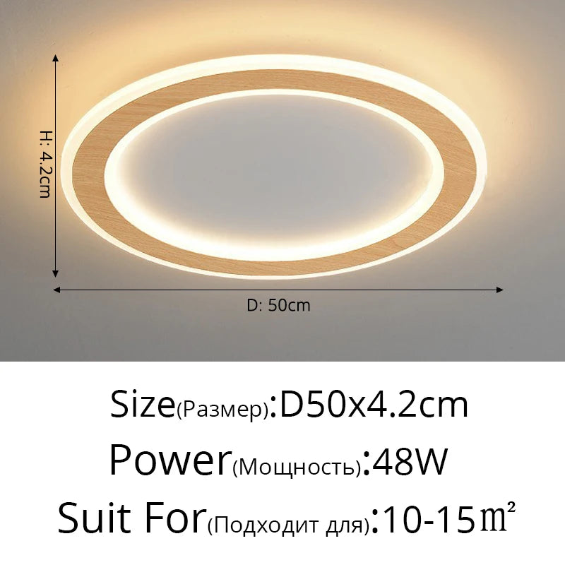plafonnier led ultra-mince en bois massif design nordique moderne