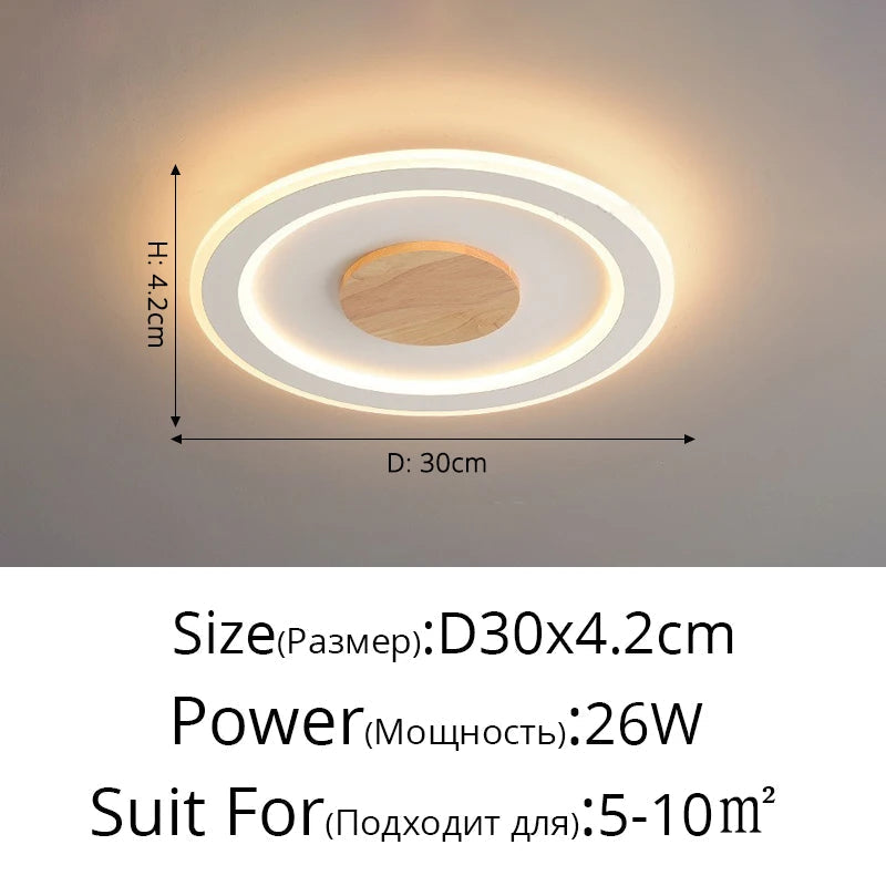 plafonnier led ultra-mince en bois massif design nordique moderne