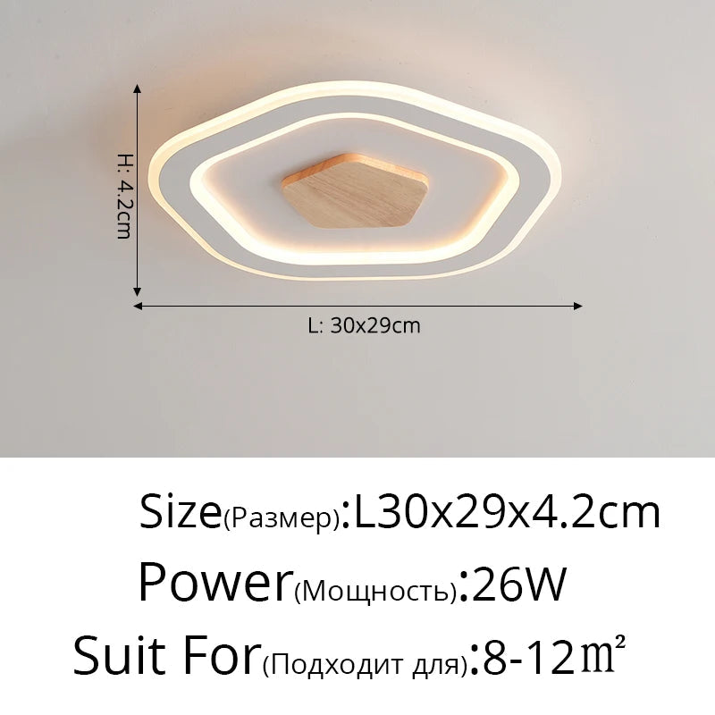 plafonnier led ultra-mince en bois massif style nordique moderne