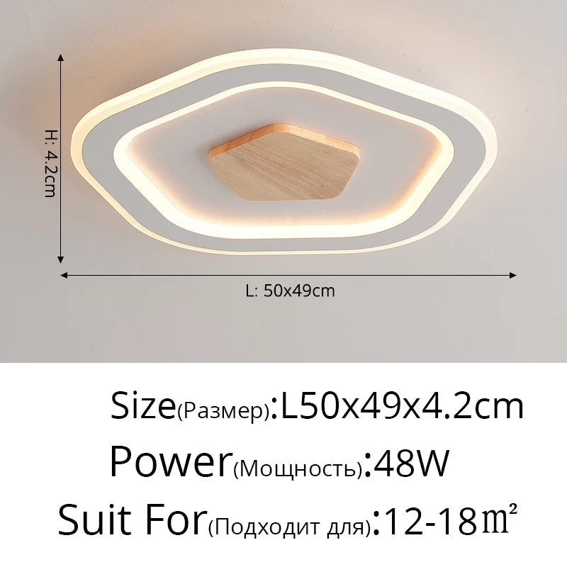 plafonnier led ultra-mince en bois massif style nordique moderne