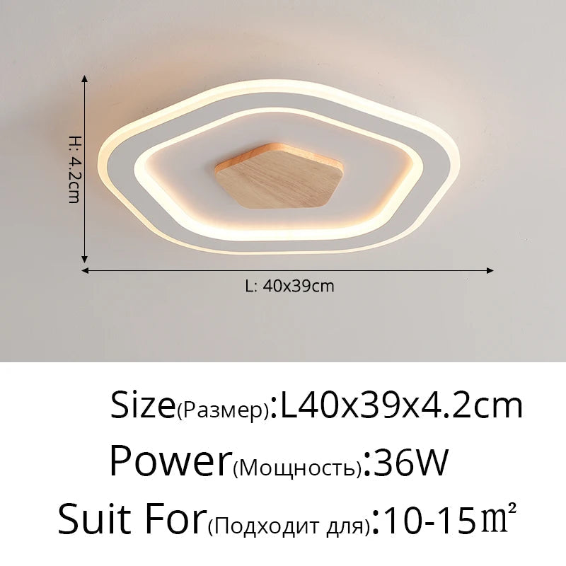plafonnier led ultra-mince en bois massif style nordique moderne