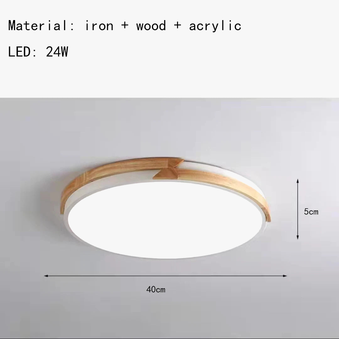 plafonnier led ultra-mince à intensité variable en bois