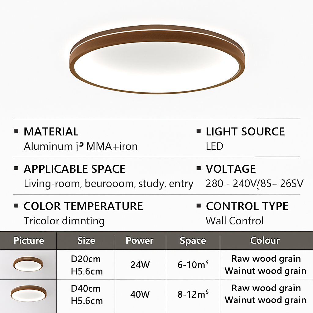 plafonnier led ultra-mince moderne grain de bois décoratif