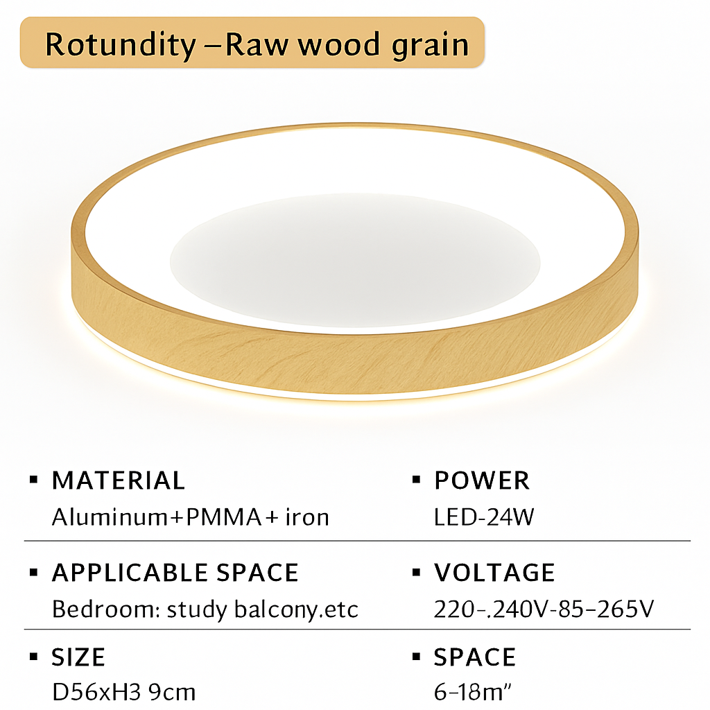 plafonnier led ultra-mince moderne grain de bois décoratif