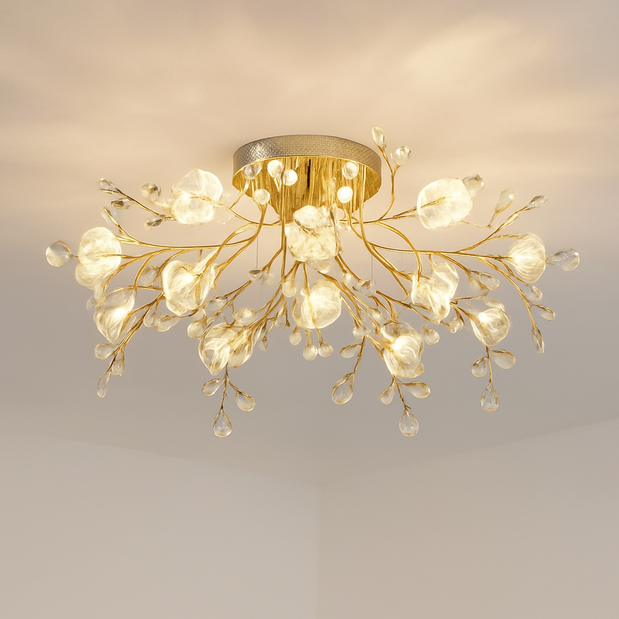 plafonnier led vintage en cristal à fleurs décoratif