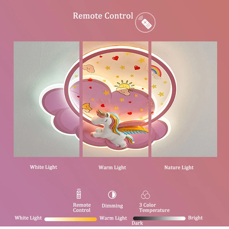 plafonnier licorne led pour fille avec télécommande optionnelle