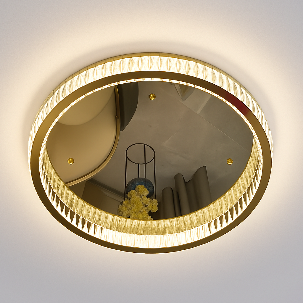 Plafonnier luxe moderne LED dorée rond