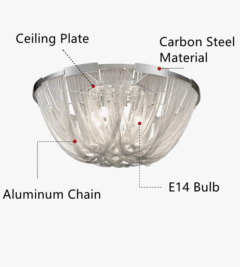 Plafonnier luxueux en aluminium avec pampilles et ampoule LED