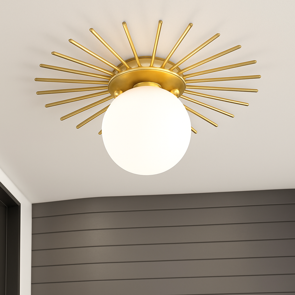 Plafonnier moderne avec boule en verre et métal doré Joha