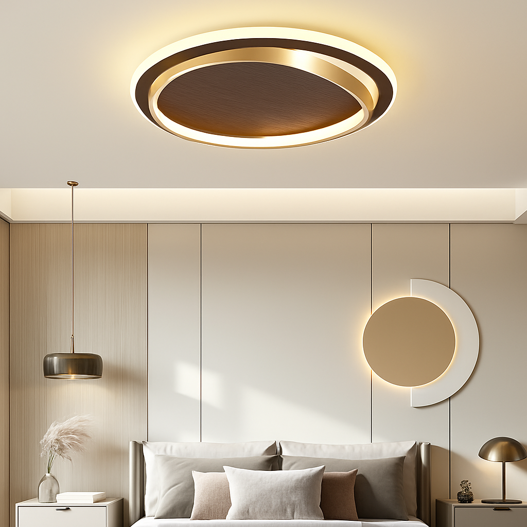 Plafonnier moderne couleur noyer led intérieur maison décor