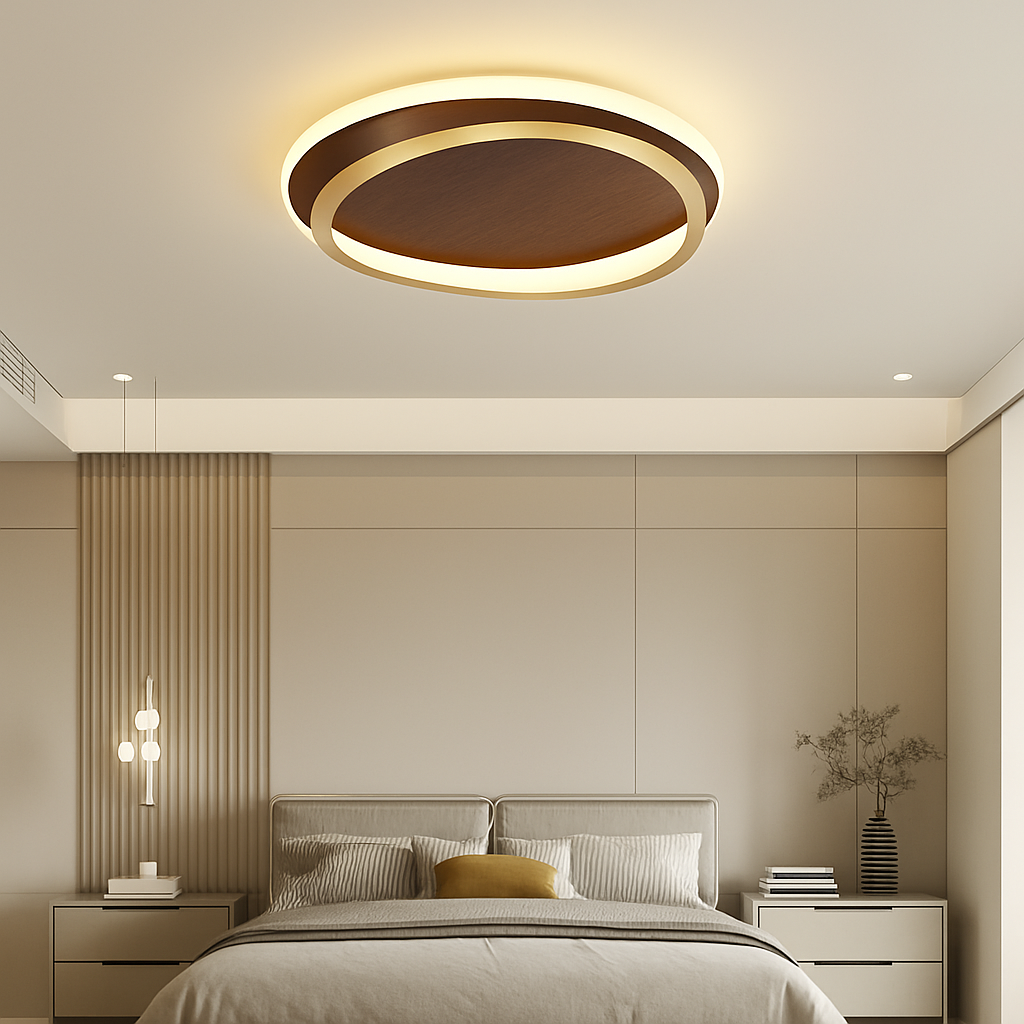 Plafonnier moderne couleur noyer led intérieur maison décor