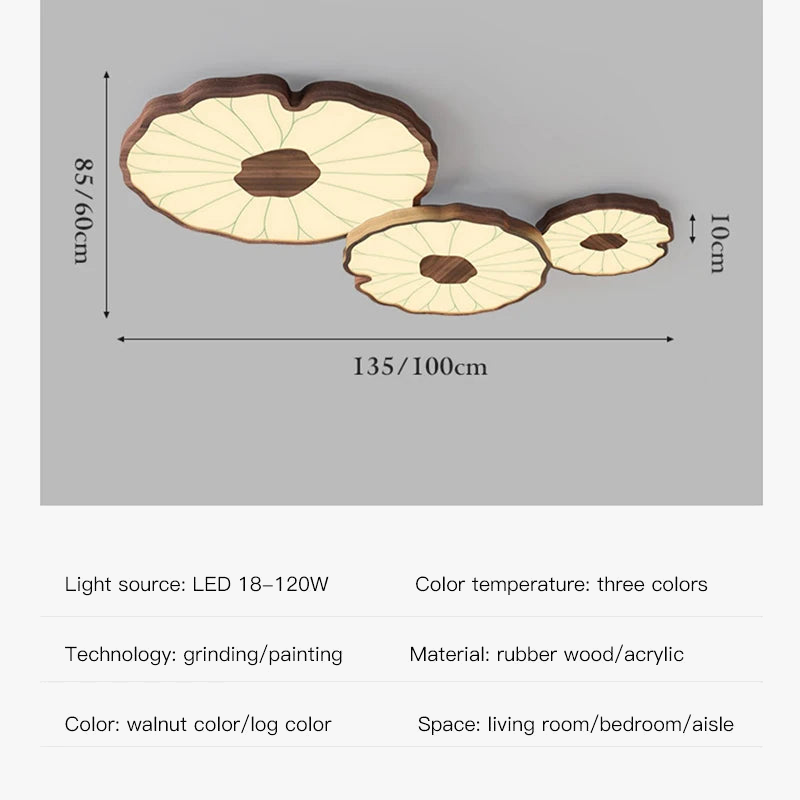 plafonnier moderne design feuille lotus en bois avec lumière led