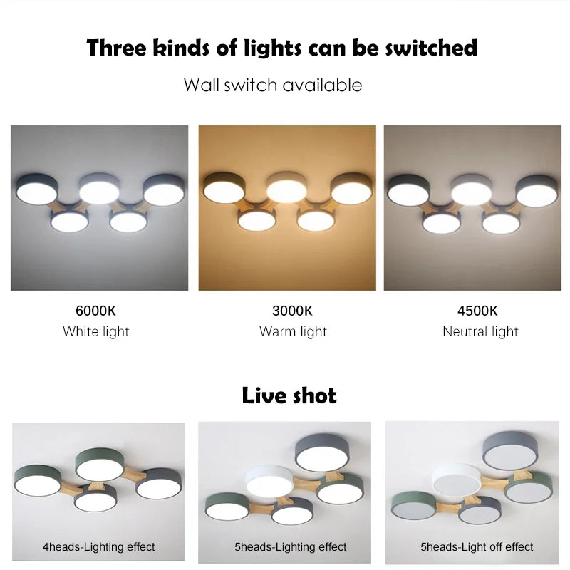 plafonnier moderne en bois avec éclairage led intérieur