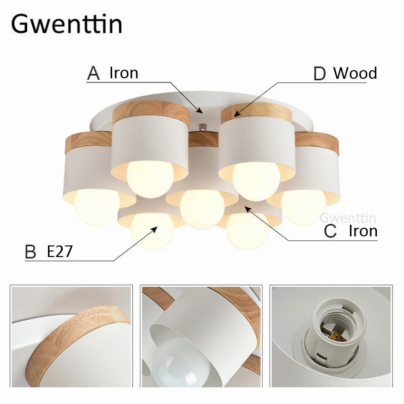 plafonnier moderne en bois et fer pour décoration intérieure