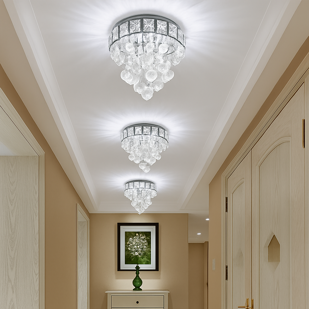 Plafonnier moderne en cristal led suspendu intérieur chrome
