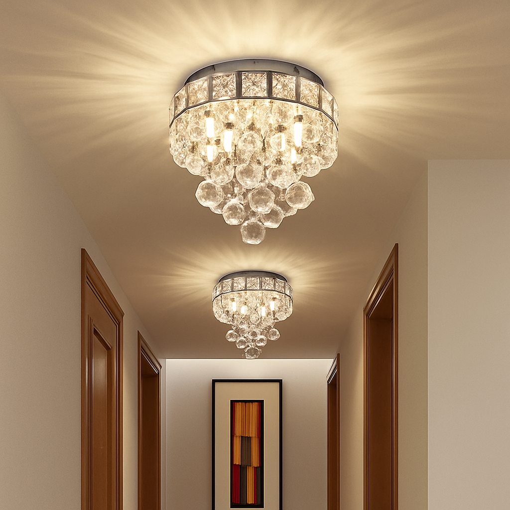 Plafonnier moderne en cristal led suspendu intérieur chrome