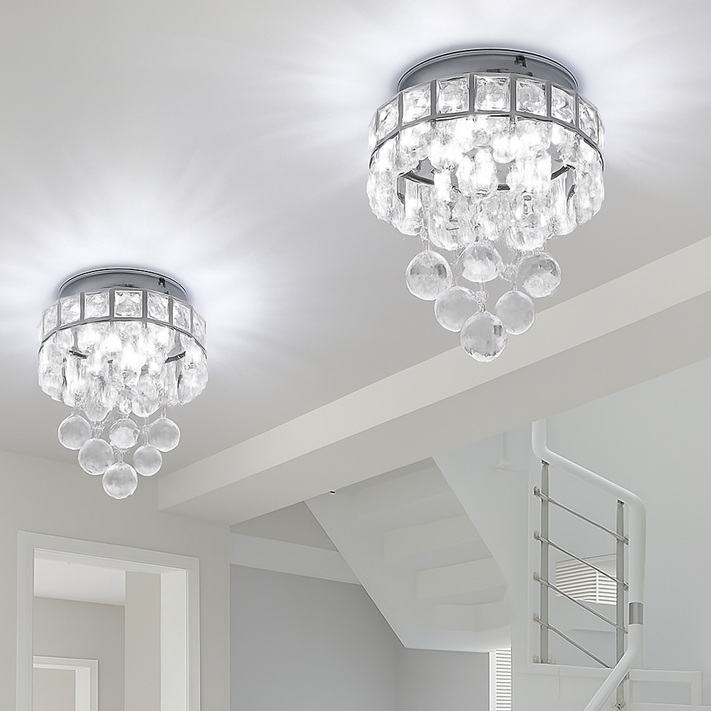 Plafonnier moderne en cristal led suspendu intérieur chrome