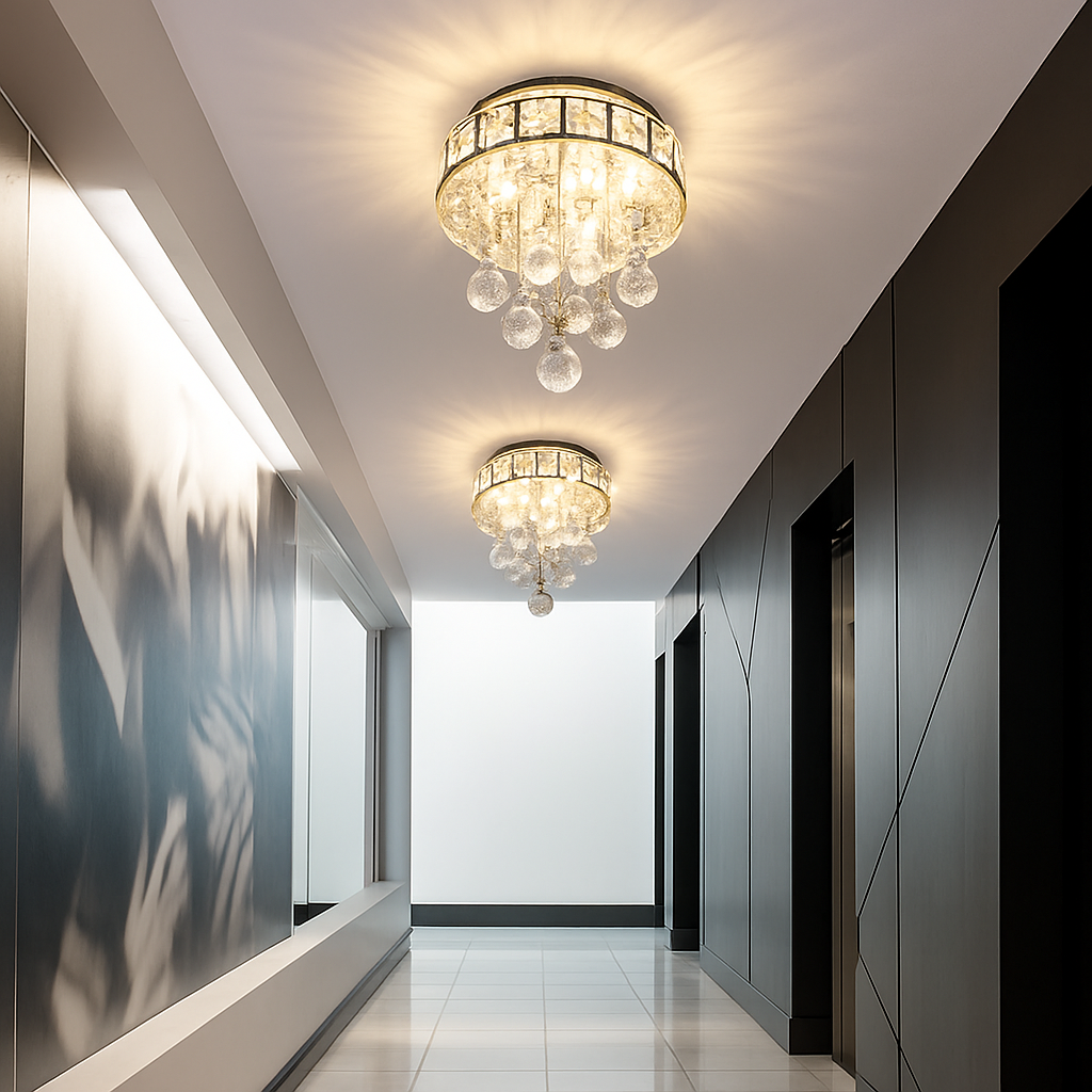 Plafonnier moderne en cristal led suspendu intérieur chrome