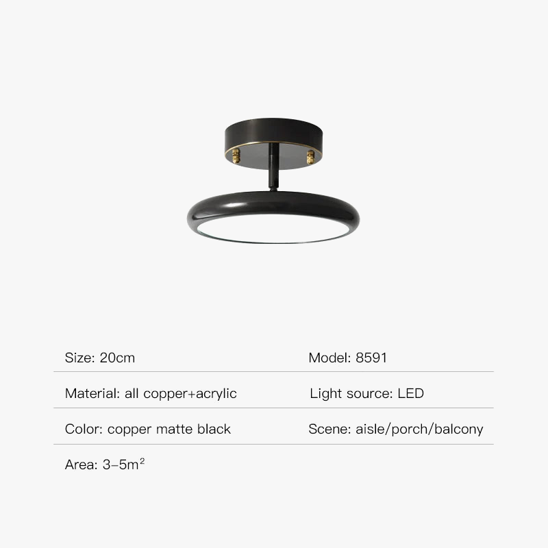 plafonnier moderne en cuivre noir design rond pour intérieur