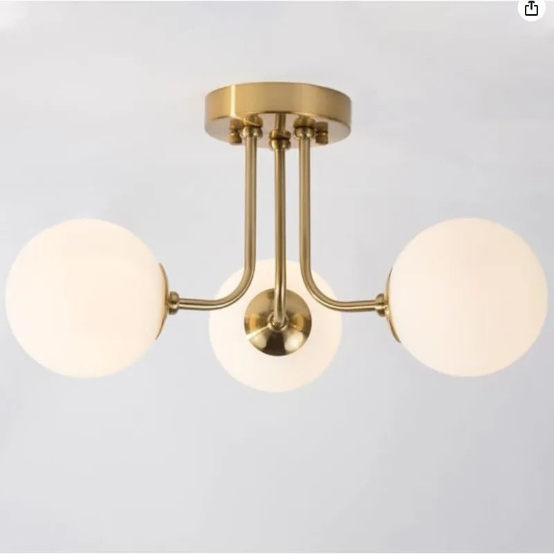 Plafonnier moderne en fer forgé chambre salon lampe de porche avec abat-jour sphérique en verre blanc plafonnier semi-encastré