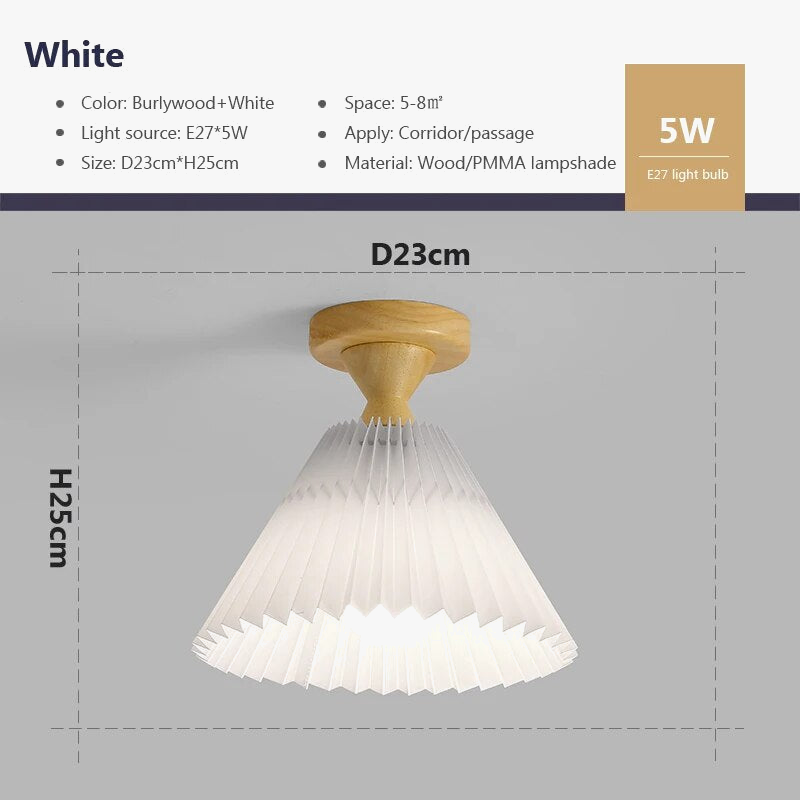 plafonnier moderne led bois tissu plissé