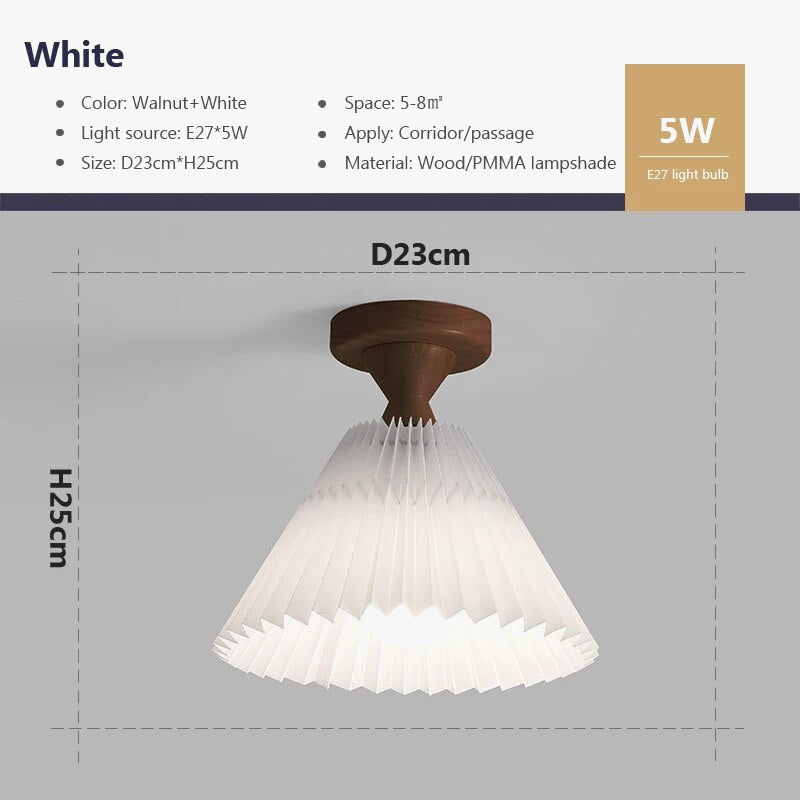 plafonnier moderne led bois tissu plissé
