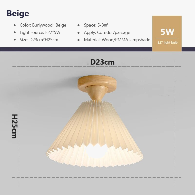 plafonnier moderne led bois tissu plissé