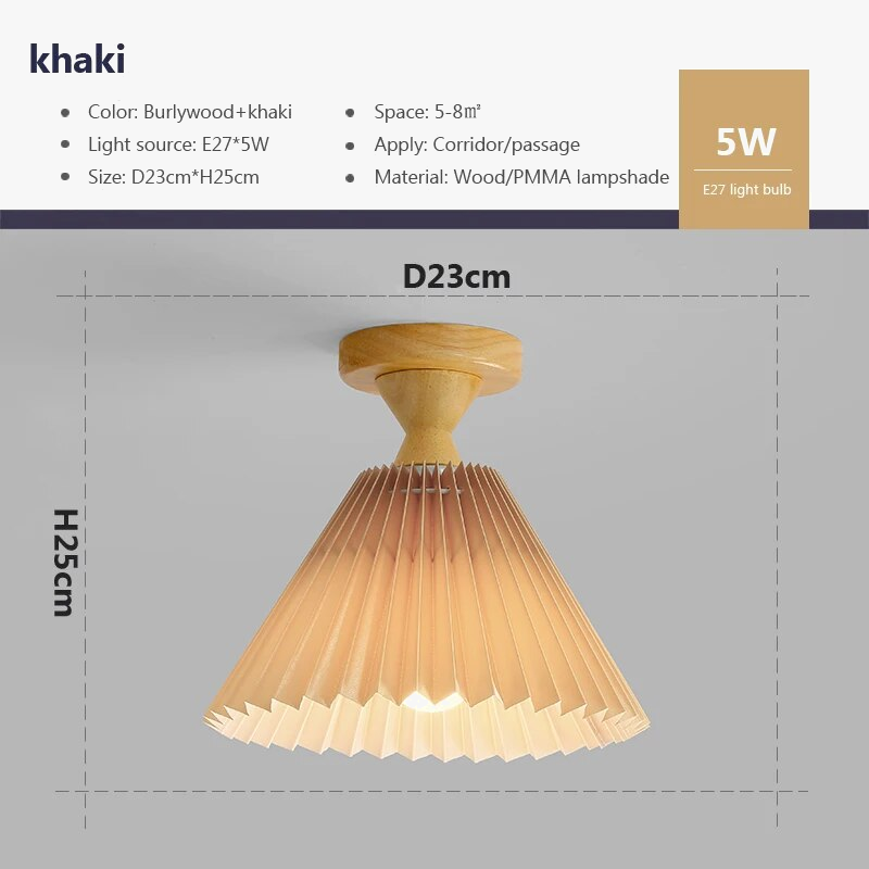 plafonnier moderne led bois tissu plissé