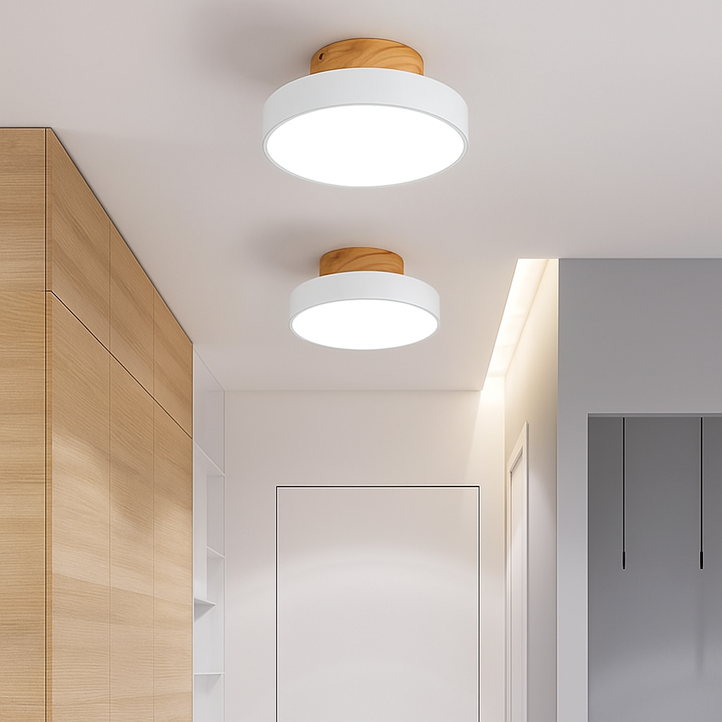 Plafonnier moderne LED en bois et métal coloré Celio