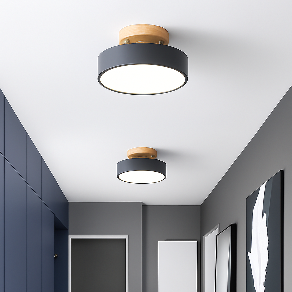 Plafonnier moderne LED en bois et métal coloré Celio