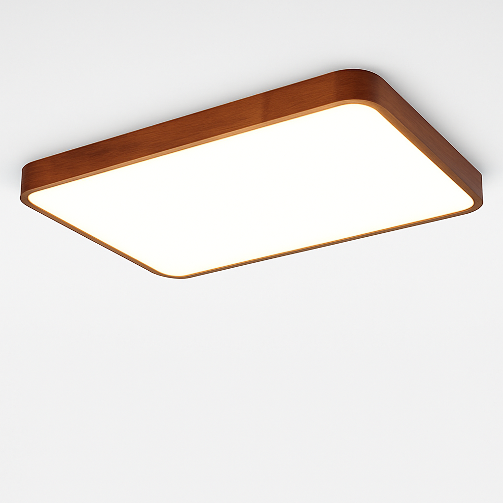Plafonnier moderne LED en forme géométrique en bois Evelyn