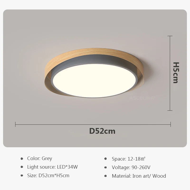 plafonnier moderne à leds circulaire grain de bois éclairage décoratif