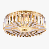 plafonnier moderne rond en cristal doré pour intérieur élégant