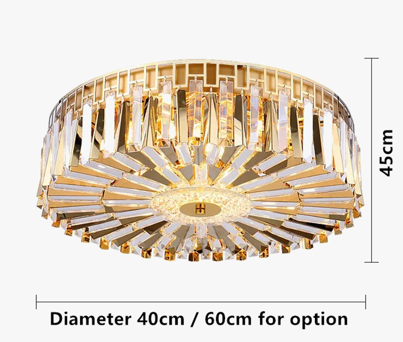plafonnier moderne rond en cristal doré pour intérieur élégant