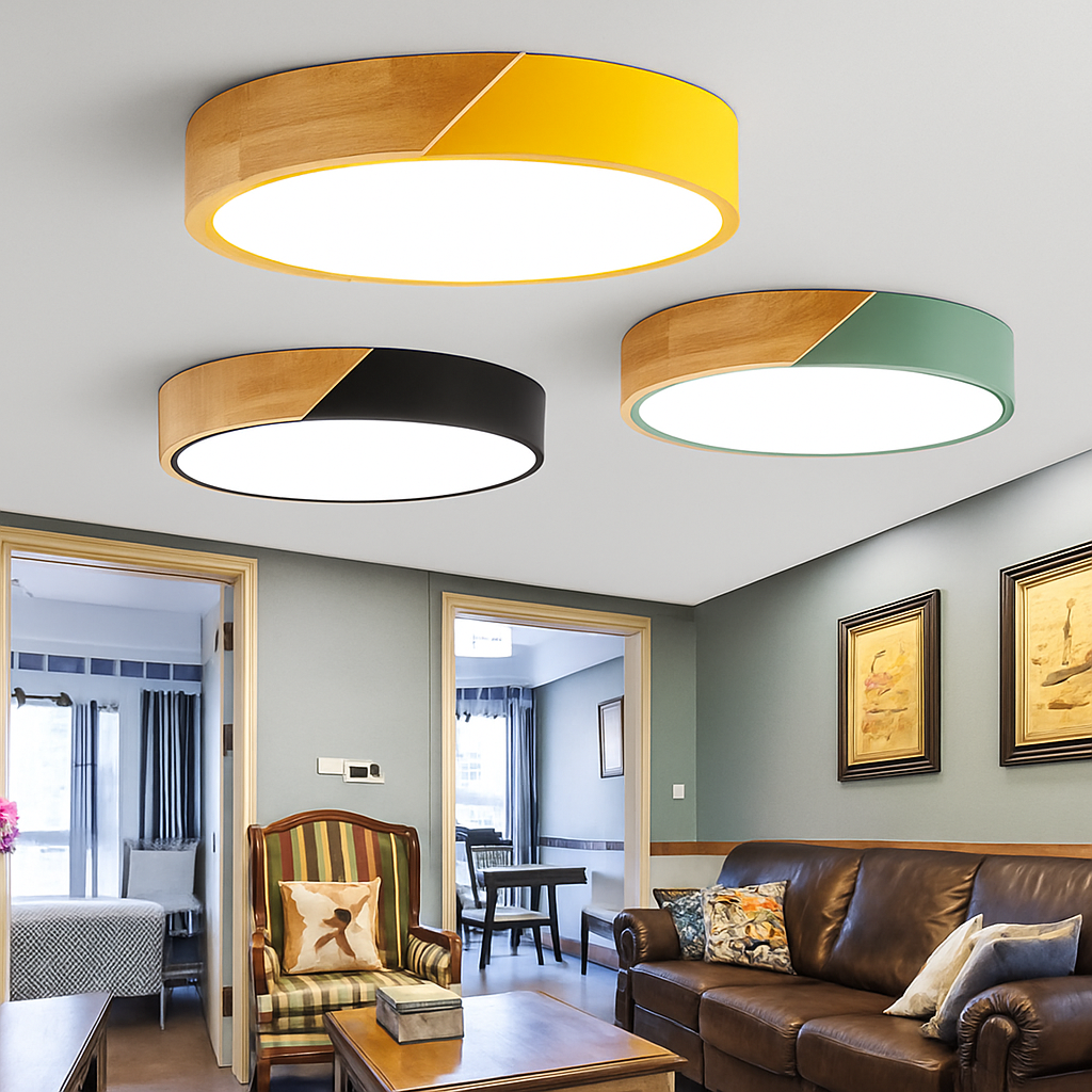 Plafonnier moderne rond métallique et coloré Leonidas