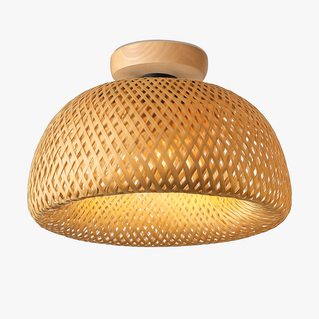 Plafonnier moderne ronde en bambou naturel Solferino